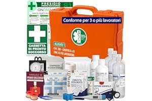 ONFARMA FARMA4 cassetta medica primo pronto soccorso COMPLETA DI MISURATORE DI PRESSIONE e CARTELLO DI PRIMO SOCCORSO conforme DM 388 allegato 1 per aziende con 3 o più lavoratori