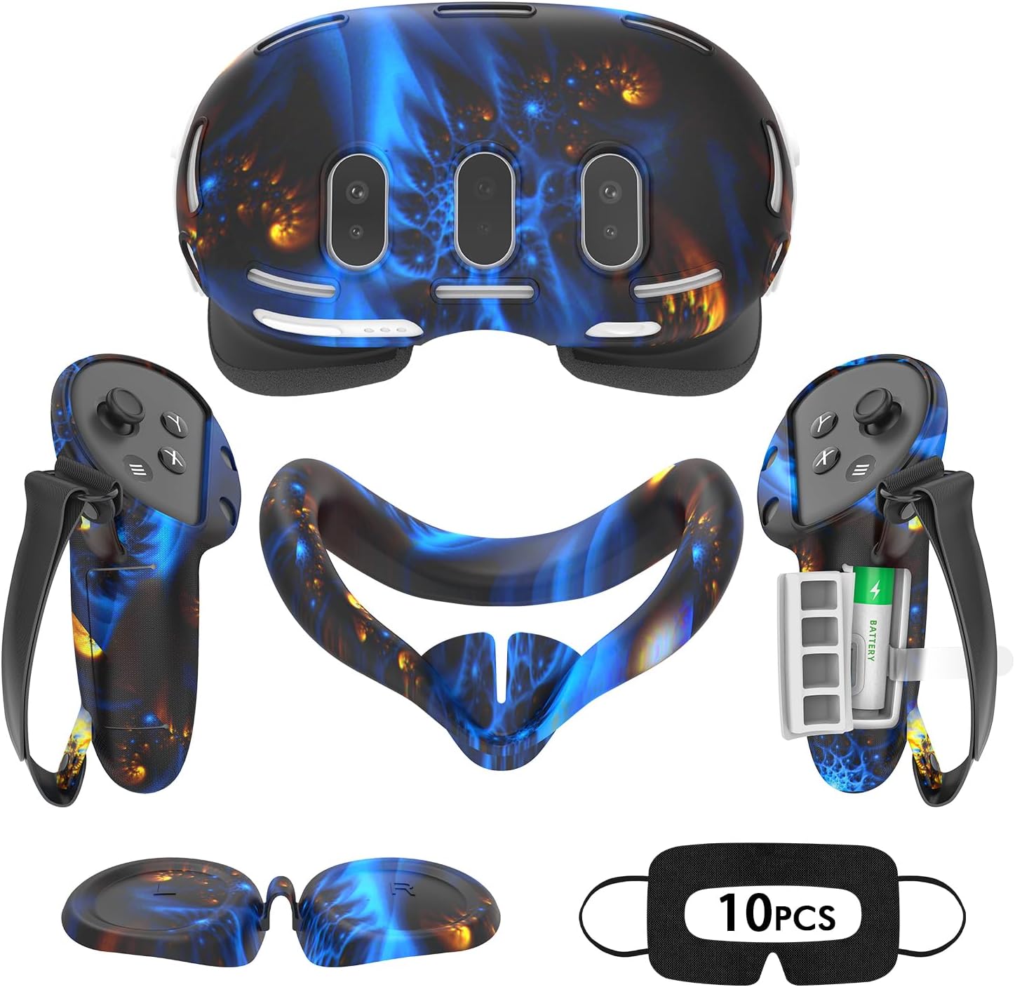Tyasoleil Accessories Compatible with Oculus Quest 3, Silicone Cover Set VR Accessory Set, Include Controller Grip Leather Cover, VR Shell Cover, Face Cover, Lens Cover (Blaze Blue)