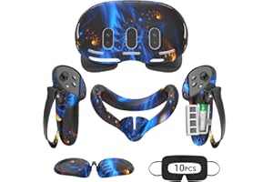 Tyasoleil Accessories Compatible with Oculus Quest 3, Silicone Cover Set VR Accessory Set, Include Controller Grip Leather Cover, VR Shell Cover, Face Cover, Lens Cover (Blaze Blue)