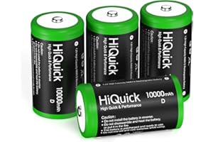 HiQuick 10000mAh D Rechargeable Batteries - 1.2V Huge Capacity Size D Battery, Ni-MH D Cell Batteries Pack of 4