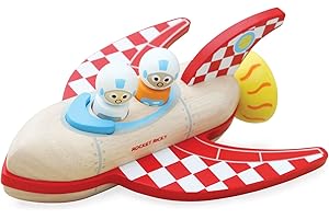 Indigo Jamm Retro Wooden Toy Space Vehicle with Removable space Characters for children 18 months+ (Rocket Ricky)