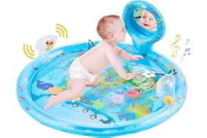 MAGOSIS Baby Play Mats for Tummy Time Extra Large 80×80cm, Soft Inflatable Water Mat with Mirror, Teethers & Rattle, Baby Sensory Toys for 3–12 Months Baby Girls & Boys, Early Development Activity Playmat
