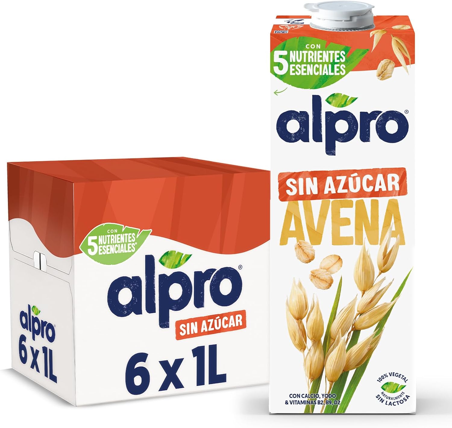 Alpro Bebida Vegetal de Avena sin Ázucar - Pack de 6 x 1L