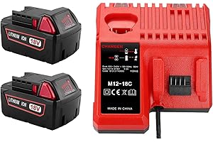 CYDZ® 2 piezas 18V 5.0Ah Batería para Milwaukee M18 48-11-1828 48-11-1840 C18B M18BX Li18 M18B4 M18 XC con cargador Milwaukee para M12 M18