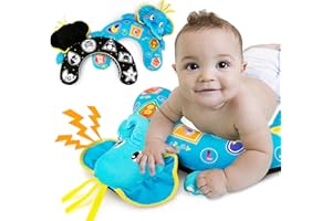 Inbeby Double-Sided Tummy Time Pillow for Newborns - Cute Elephant Support Pillow with Bell & Crinkle Papers, Black & White High Contrast Design