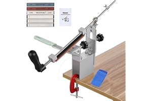 Kinsea Affilacoltelli Professionale, strumento per affilare e arrotare coltelli composto, Angolo Fisso Rotante a 360°, Utensile Per Lucidare la Cucina, Con 3 Pietre ad Olio, 3 Diamanti, Asciugamano