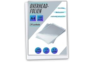 MK MARC KINDERMANN 100 OHP-Folien A4 für Laserdrucker und S/W-Kopierer - transparent glasklar - PREMIUM Overheadfolien für beste Druck- und Projektions-Qualität