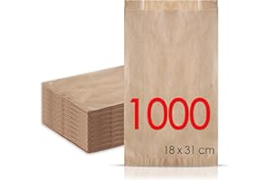 MAMAPAS 1.000 Kraftpapiertüten 18+7x31, butterbrottüten, Papiertüte für Brot, Kleine Tüten für Süßigkeiten, Krafttüten, Plätzchentüten Papier, Geschenktüten, Sandwichtüten, Bäckertüten, brottüten