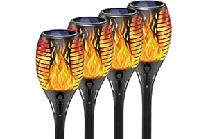 Jonwall Lampe Solaire Flamme, 4 Pièces Lampes Solaires Torche Solaire Lampe Torche de Jardin IP65 Lampe Solaire LED Lampe Solaire pour Extérieur, Jardin, Allée, Pelouse