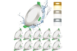 ALUSSO LIGHTING Foco LED empotrable, 5 W, 460 lúmenes, 230 V, 3 CCT, 3000 K, 4000 K, 6500 K, regulable, IP44, foco de techo para cocina, salón, baño, juego de 10 unidades, níquel