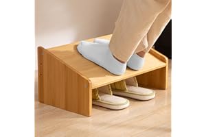 DECHOGA Podnóżek, regulowany podnóżek pod biurkiem, ergonomiczny podnóżek pod biurkiem z 3 pozycjami wysokości, naturalny taboret bambusowy do domowego biura