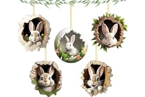 XIABYAYU Osteranhänger Hase, 5 Stück Osterschmuck zum Aufhängen, Osterdeko Zum Aufhängen, Acryl Anhänger Ostern, Osterhase Deko, Osterhase Anhänger für Ostern Deko und Geschenk