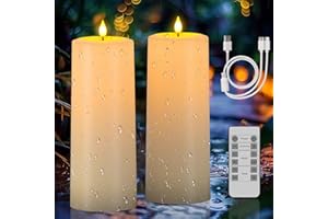 SoulBay Świece do ponownego ładowania, 10 x 25 cm, solarne świece, na zewnątrz, wodoodporne, elektryczne, bezpłomieniowe świece filarowe, migoczące z pilotem zdalnego sterowania i timerem, do