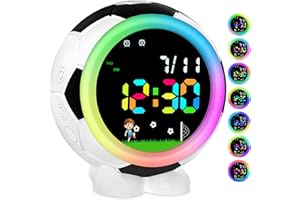 Ayybboo Fútbol Reloj Despertador Niño,Reloj Despertador Digital Infantil con Función Snooze, Luz Nocturna, 6 Tonos, Alarmas Dobles, Sistema 12/24 Horas