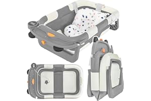 ALMAR Baby Baignoire pliable pour bébé gris clair avec thermomètre coussin réducteur pour nouveau-né avec pieds antidérapants et indicateur de température super compact