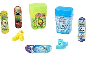 Hot Wheels Skate Pack 2 cajas de chicles con 2 monopatines de juguete con 1 par de zapatillas para dedos cada una, modelos surtidos, +5 años (Mattel HWV21)