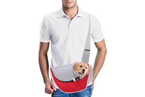 PETCUTE Bolso para Mascotas,Transportín para Perros con Correa Ajustable para el Hombro,Bolsa Cachorros Pequeños Perros Gatos,Bolso de Hombro para Gatos Perros para Caminar al Aire Libre,Rojo,L