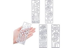 IOPYKKOA 4 stampi in metallo per cornici floreali in rilievo, per fai da te, segnalibri, scrapbooking, biglietti, decorazioni floreali 3D
