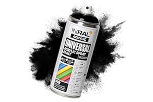 INRAL Lakier w sprayu, głęboka czerń matowa RAL9005, uniwersalna farba w sprayu, 400 ml, puszka sprayu do metalu, tworzywa sztucznego, drewna i kamienia - wysoko kryjąca, odporna na deszcz i
