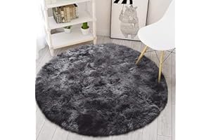 Leesentec Teppiche Runde Schlafzimmer Teppiche Wohnzimmer Anti-Rutsch-Weich Flauschiger Teppich Zottelige Fußmatten Groß für Flur (schwarz/grau, 160cm)