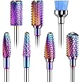 MELODYSUSIE Nail Drill Bits Set Carbide Less Dust Professional 3/32 Inches Nail Bits Filing Acrylic Nails Gel Nails Down Removing Cuticle Tools for Electric Nail Files Drill Machine, 7pcs, Rainbow