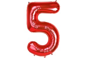 Dbmoon 40'' Red Number 5 Balloon, Large Numbers Balloons 0-9 Helium Foil Number Balloons Self Inflating for Girls Boys Birthday Party/Anniversary Decorations/New Years Eve Decorations