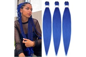 YDDM Wstępnie naciągnięte niebieskie włosy plecione, 66 cm, 3 opakowania, sztuczne włosy, warkocze do zaplatania, syntetyczne włosy do zaplatania (66 cm, niebieskie #)