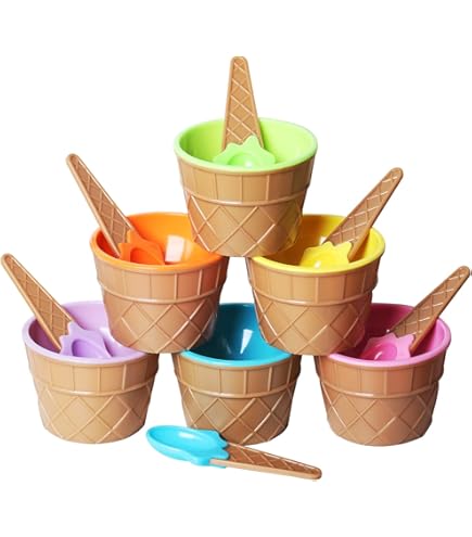 Set De 6 Bols à Glace Réutilisables Avec Cuillères – Forme Fleur De Prunier, PP Sans BPA, Résistants Au Froid Et Chaud, Pour Desserts
