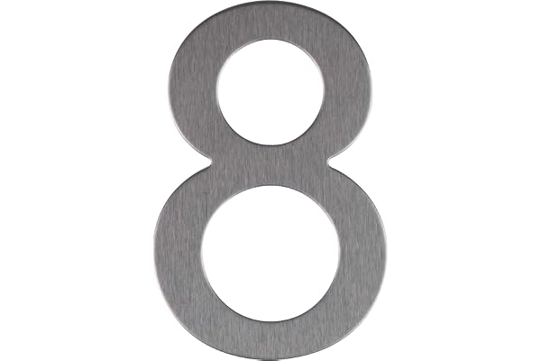 Numéro de Rue, Maison en Acier Inoxydable Argenté - Adhésif - Brillant/Acier Brossé - 76mm - n°8