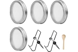 BELIOF Set de 7 Pcs Couvercle de Germination 82mm avec Support pour Bocal Germoir et Cuillère Culture Germes Semis Biologique Sans Sol Couvercle Acier Inox pour Graines à Germoir