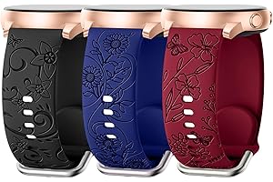 AMSKY 3 sztuki bransoletek z grawerunkiem kwiatowym, kompatybilne z Samsung Galaxy Watch 7/6/5/4 40 mm, 44 mm, Watch 6/4 Classic 43 mm, 47 mm, 42 mm, 46 mm, Watch 5 Pro 45 mm, Watch 3 41 mm, 20 mm,
