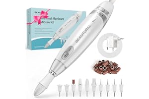 BEAUTURAL Fresa per Unghie Professionale, Set Manicure, Kit Manicure e Pedicure Elettrico con 10 Accessori, 20 Fasce Abrasive, Custodia e Luce LED