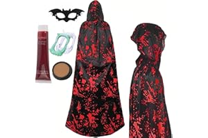duoleey Vestito Halloween Bambino Bambina Costume Halloween Vampiro Mantello con Impronta di Mano Insanguinata Maschera Pipistrello per Costumi Halloween(S/M)