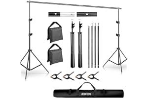 Hintergrund Ständer, BDDFOTO 2x3M Verstellbarer Hintergrundsystem mit 4 Hintergrundklemmen, 2 Sandsäcke und 1 Tragetasche für Fotostudio Fotografie Video Hochzeit Parteien