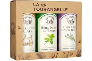 La Tourangelle - Coffret 3 Huiles Infusées Basilic, Ail Et Thym & Romarin Goût Intense Savoureux Pour Les Gourmands Passionnés De Cuisine , 250 Ml (Lot 3)