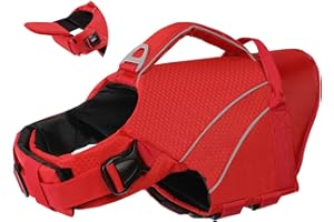 Giubbotto Salvagente per Cani Grandi - Giubbotto di Sicurezza Regolabile con Maniglia e Strisce Riflettenti, Taglia XS-XXL, per Mare, Piscina, Lago, Canoa | KONVINIT Dog Life Jacket