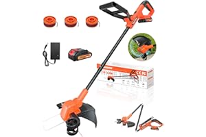 Traumheim 20V Coupe Bordure sans Fil avec Batterie, 2-in-1 30CM Coupe Bordure, Debroussailleuse Electrique sans Fil à Alimentation Automatique avec 6 Bobines, 90° Coupe Rotative Tête, pour Jardin