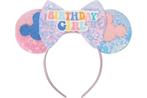 UNKJIN Mouse Ears Headband, Birthday Ears Headband, Sequin Bow Headband for Princess Birthday Party Decoration (Birthday)
