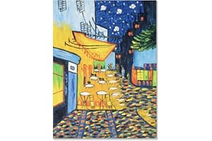 Fokenzary handbemalte Café-Terrasse bei Nacht Reproduktion Vincent Van Gogh Leinwandbild Wanddekoration gerahmt fertig zum Aufhängen 12x16in
