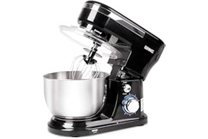 Duronic Electric Stand Mixer SM104, Kitchen Mixers, 6 Speed + Pulse Function, 1000W, 4 Litre Mixing Bowl with Splash Guard, Includes Beater, Whisk & Dough Hook, Baking & Cooking