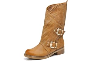 IF Fashion Scarpe Stivali da Donna Al Polpaccio Largo Biker Motociclista Con Fibbie Anfibi WZ688-66