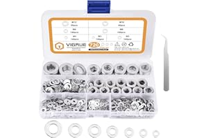 VIGRUE 720 Stück Flach Unterlegscheiben M3 Bis M12 Edelstahl A2 (standard) DIN 125/ISO 7089 Beilagscheiben Karosseriescheiben Edelstahlscheiben Flat Washers für Schrauben und Muttern Sortiment