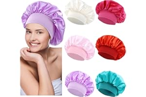 Yoosit 6 Pack Colors Satin Lined Silky Sleeping Bonnets Sleep Caps Curly Long Hair Protector Night Large Adjustable Wide Brim Band Sleep Hats Hair Wraps for Women Men Girl (Spring Colors)