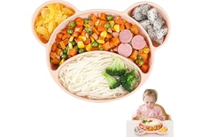 Ballery Suction Plate Baby, Portable Non Slip Baby Plates Silicone Divided Suction Toddler Plates Kids Plates Suction Bowl Fits for Most High Chair Trays BPA Free Microwave Dishwasher Safe (Pink)