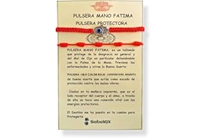 SabelAX - Pulsera Hilo Rojo - Pulsera Mano de Fatima Ojo Turco - Pulsera Protectora - Amuleto Mal de Ojo - Amuletos de Buena Suerte - Hilo Rojo del Destino - Para Mujer, Hombre, Parejas - Kabbalah