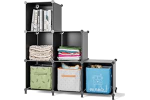FUNLAX Cube Storage Unit, 6 Cube Bookcase Bookshelf Portable Bathroom Storage Plastic Cube Organiser Stackable Cube Shelving Unit for Clothes Books Toys Yarn Shoes