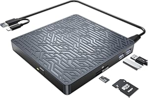 ‎LPUNCD LPUNCD Externes DVD Laufwerk USB 3.0 & Type-C, 5 in 1 Externer CD DVD Brenner mit 2 USB, 1 Micro USB, 1 SD/TF Ports, Kompatibel mit Laptop/Desktop/MacBook, Win11/10/8/7/XP/Vista/Linux/MacOS, Grau