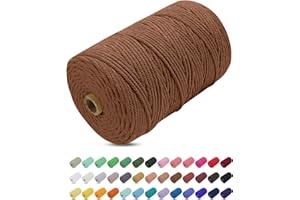 Corde Macramé 3mm x 200m, Uiopa Fil Macramé 3mm Corde Coton Naturelle 4 Brins, Coloré Ficelle Cordon Coton pour Tressée DIY, Tentures Murales, Porte Plante, Rideau, Decoration Boheme (Caramel)