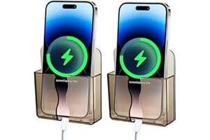 FloralGrace 2 Stück Wandhalterung Handy, Handyhalter mit Klebstoff und Kabelschlitz, Wandhalterung zum Aufladen (Klares Braun)