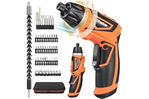 Vastar 8V Akkuschrauber Klein, 5,5Nm Mini Elektrischer Schraubendreher mit 2000mAh Akku, [Schwenkbarer Handgriff] 320RPM/10+1 Drehmomentstufen Akku Schrauber Set mit 47tlg Zubehör, LED Licht, Koffer